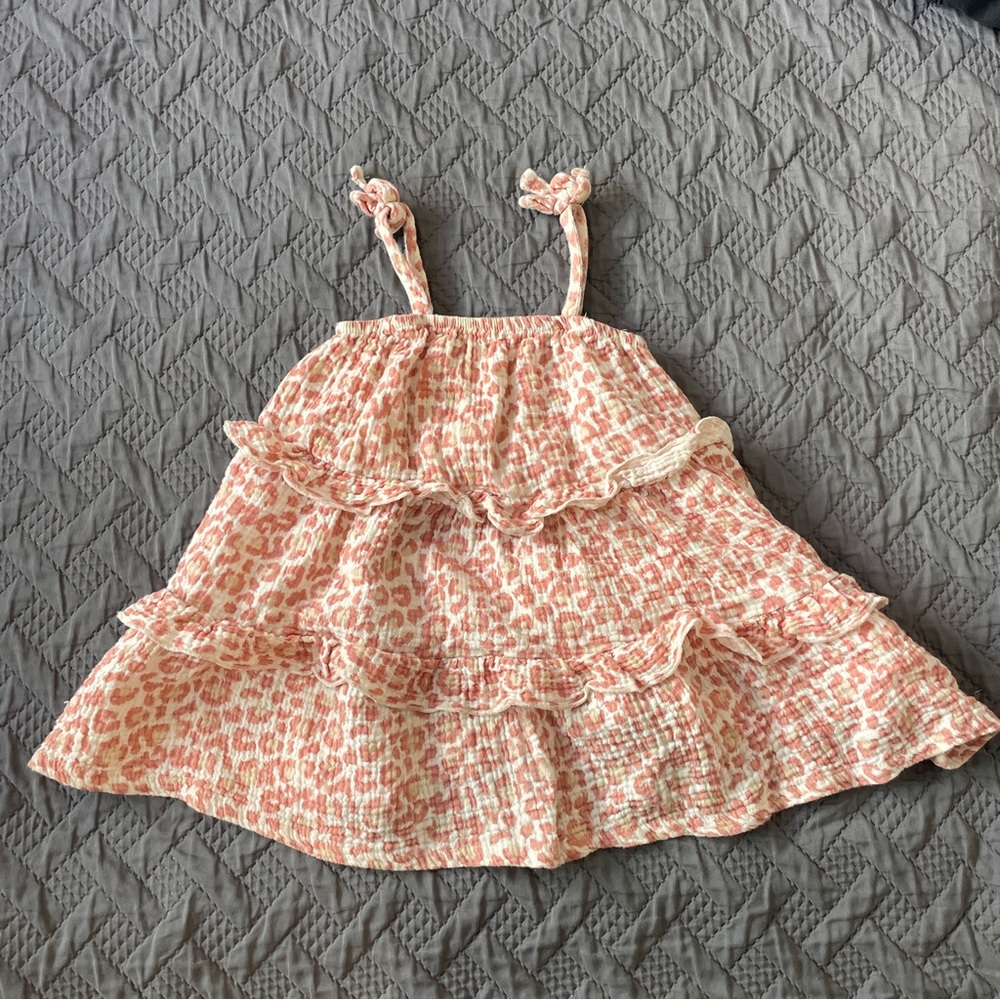 Pink Leopard Print Toddler Girls Trapeze Dress with Ruffles